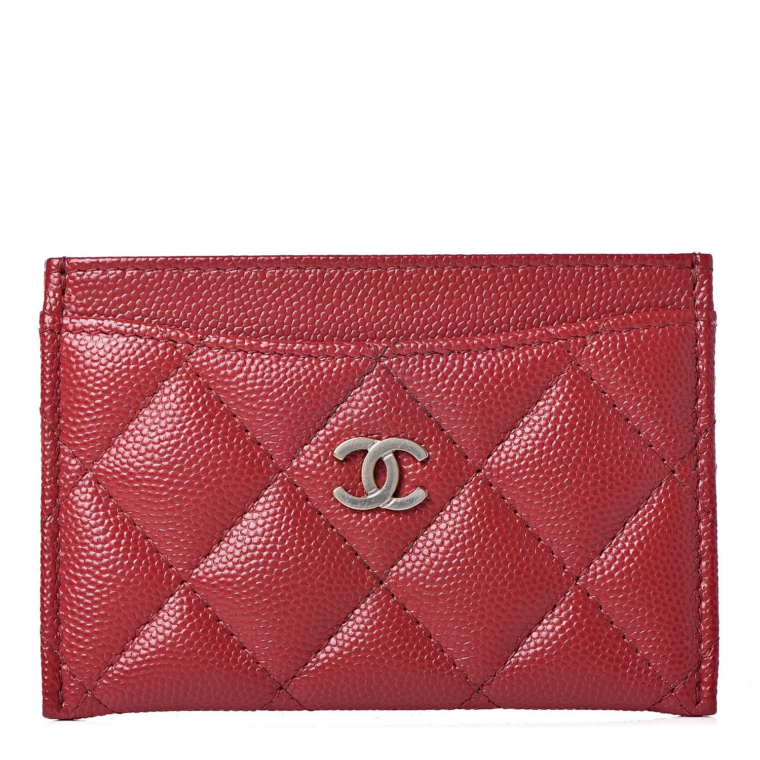Chanel Caviar Quilted CC Card Holder Dark Red 1 of 9