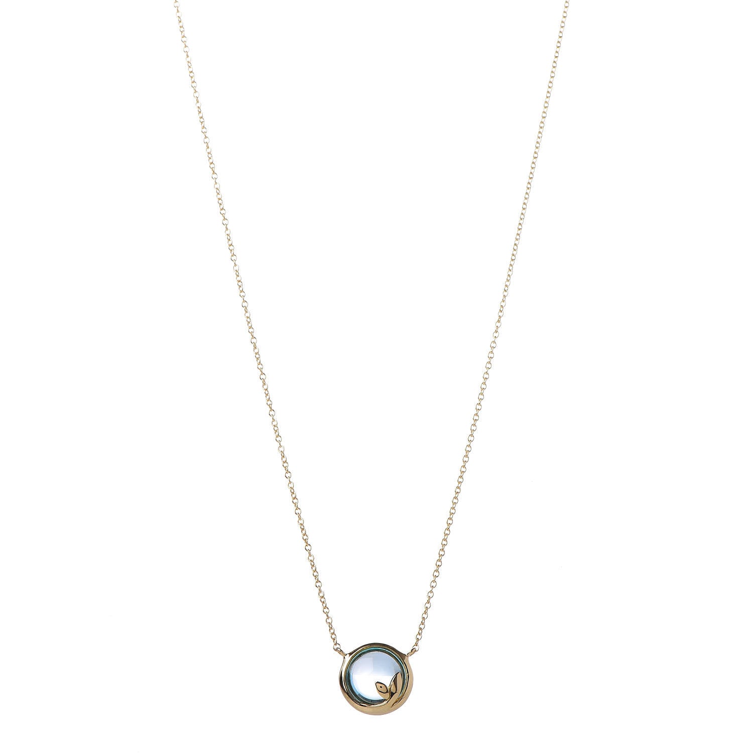 Tiffany 18K Yellow Gold Blue Topaz Olive Leaf Pendant Necklace 1 of 5