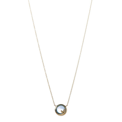 Tiffany 18K Yellow Gold Blue Topaz Olive Leaf Pendant Necklace 1 of 5