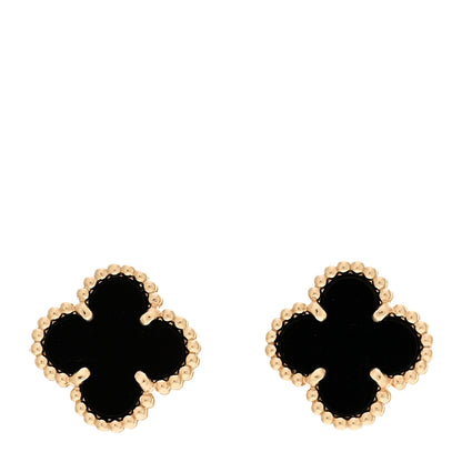 Van Cleef & Arpels 18K Yellow Gold Black Onyx Sweet Alhambra Earrings 1 of 5