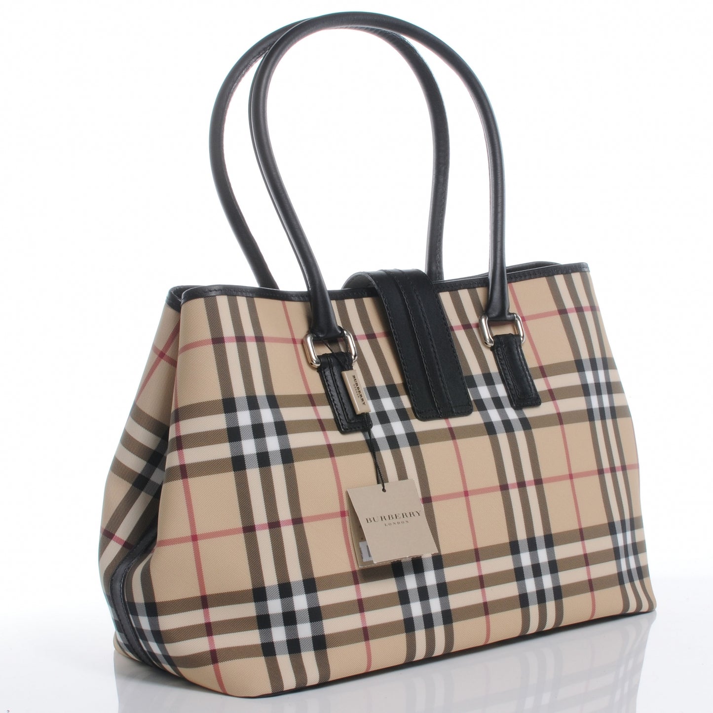 House Check Buckle Tote Black