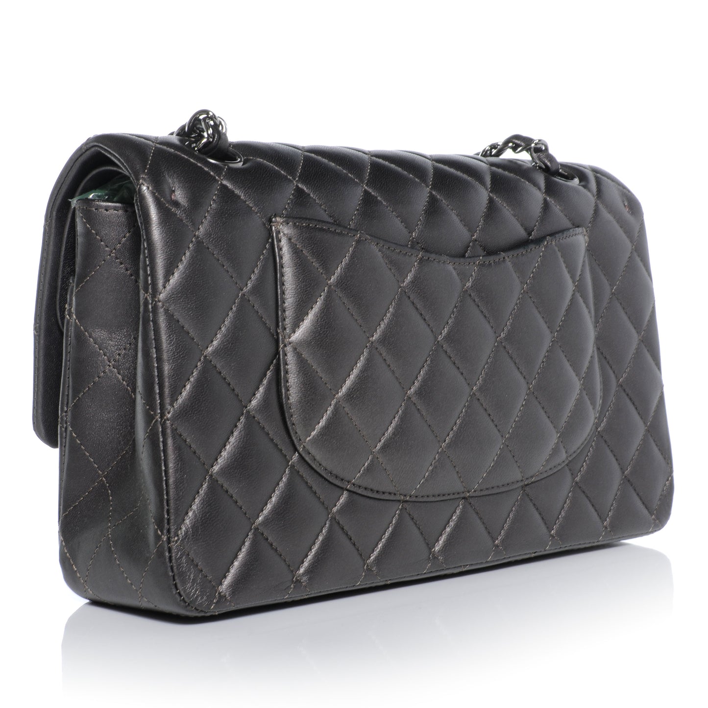 Lambskin Medium Double Flap Dark Metallic Grey