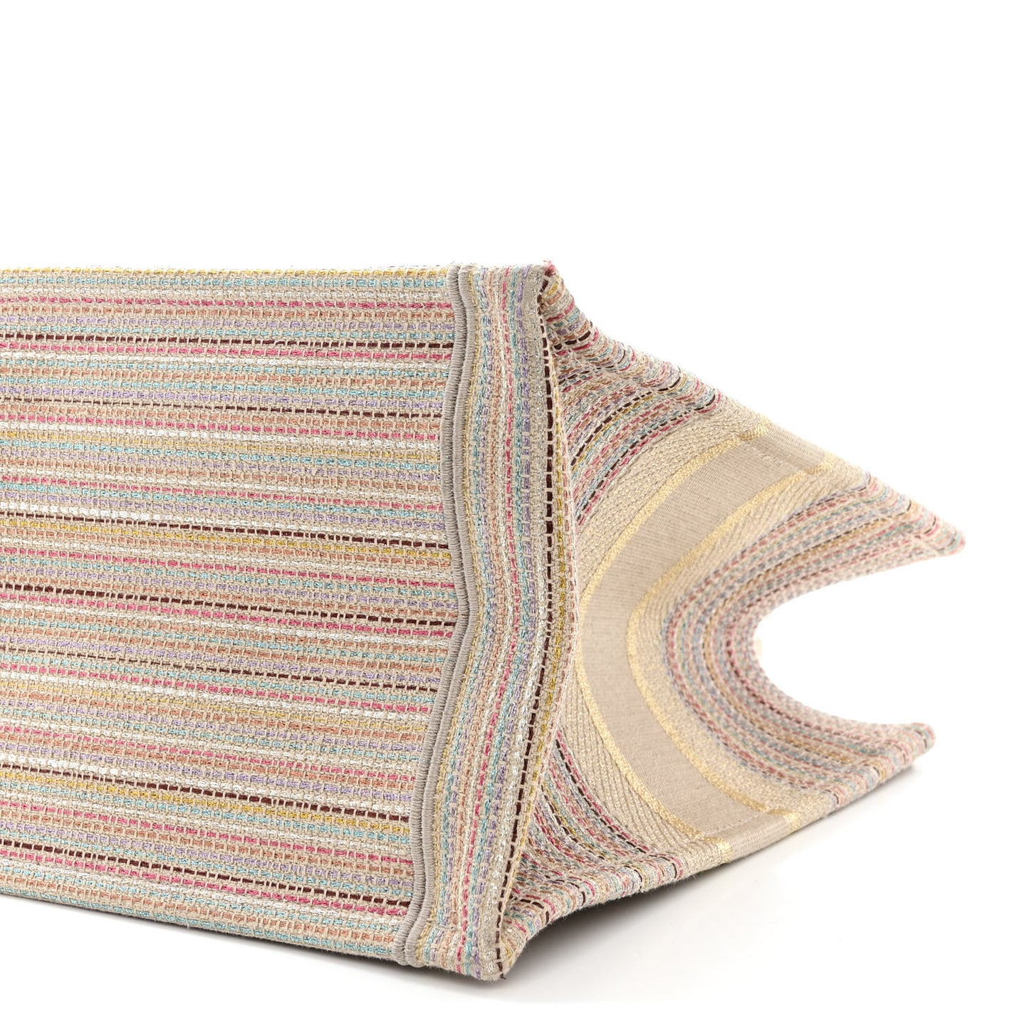 Canvas Embroidered Medium Stripes Book Tote Beige Multicolor