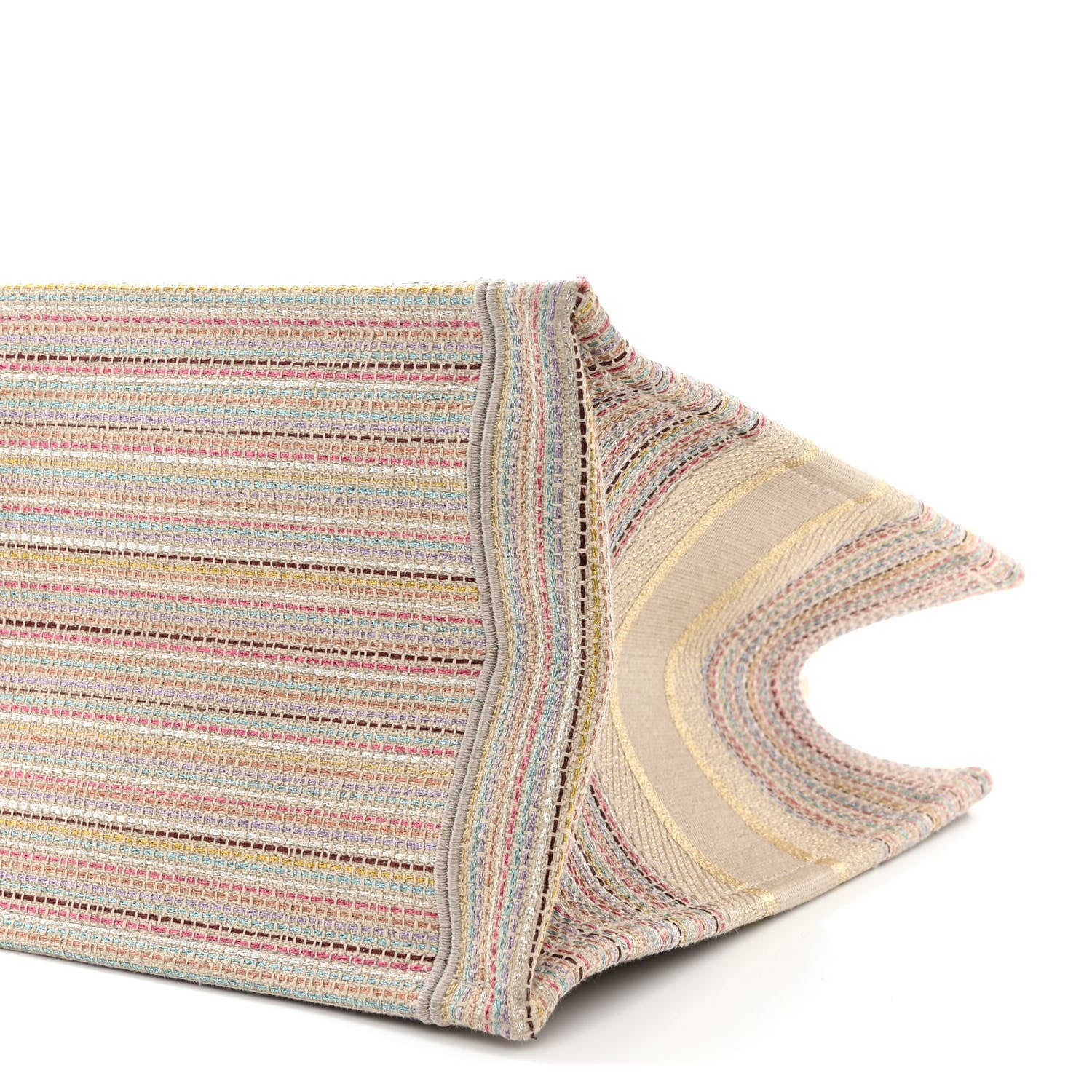 Christian Dior Canvas Embroidered Medium Stripes Book Tote Beige Multicolor 10 of 15