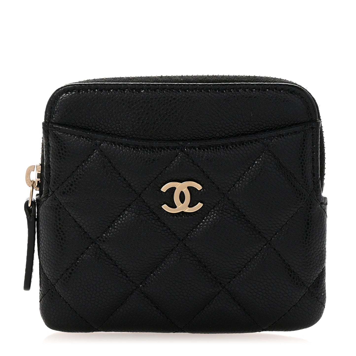 Caviar Quilted Zip Card Holder Wallet Black