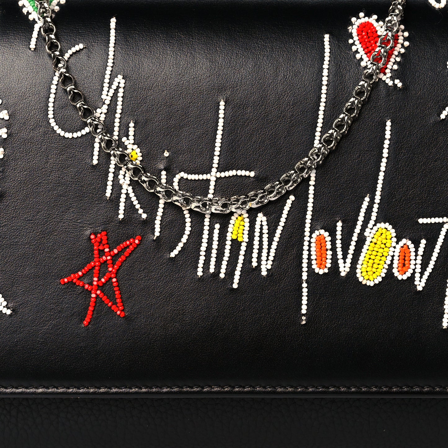 Calfskin Beaded Paloma Loubitag Clutch Black