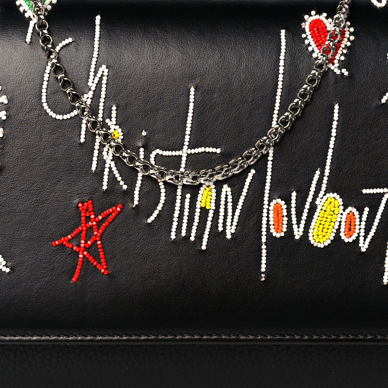 Christian Louboutin Calfskin Beaded Paloma Loubitag Clutch Black 7 of 9