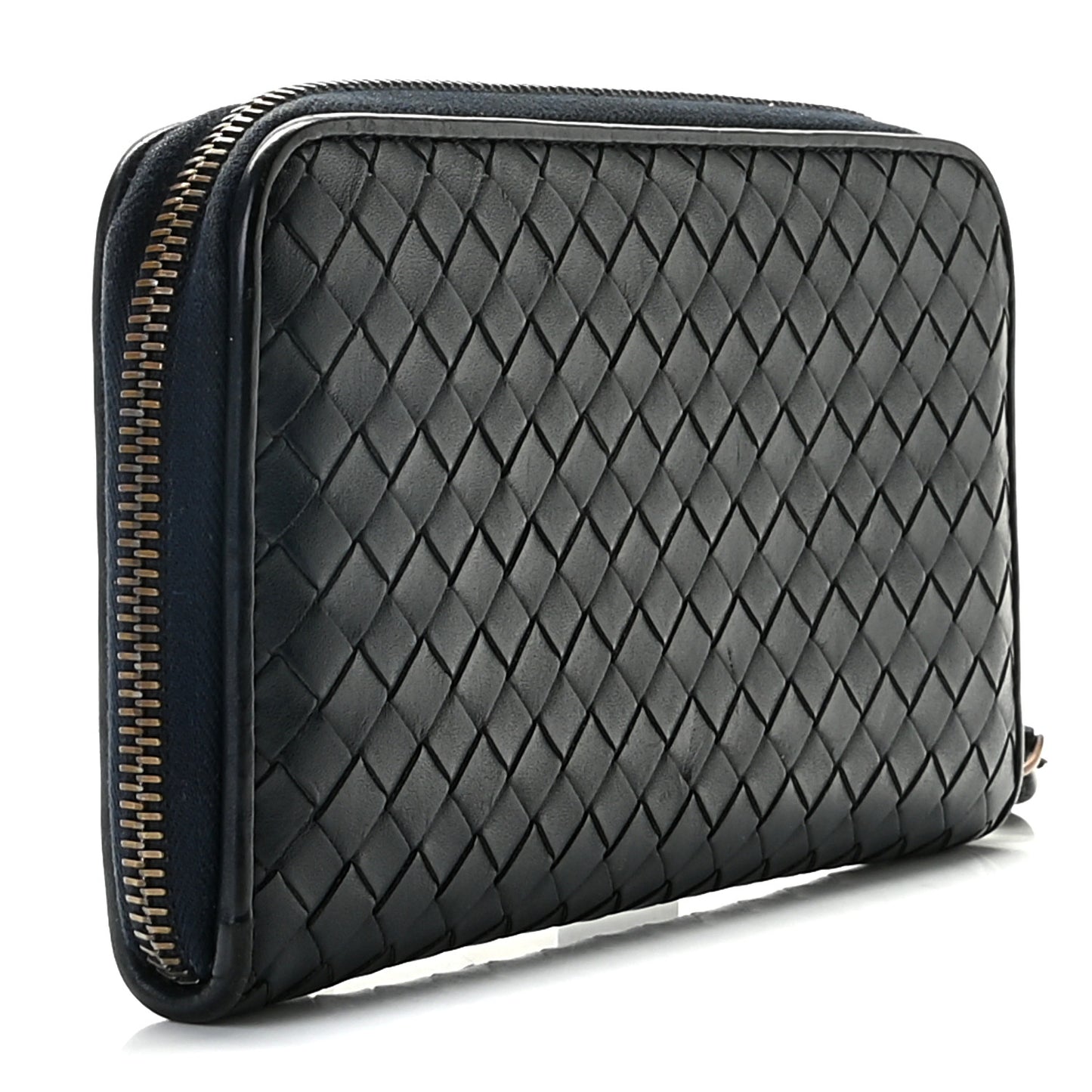 Nappa Intrecciato Zip Around Wallet Denim