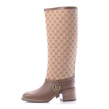 Gucci GG Monogram Calfskin Lola Tall Boots 41 Beige Ruggine Cuir 1 of 11
