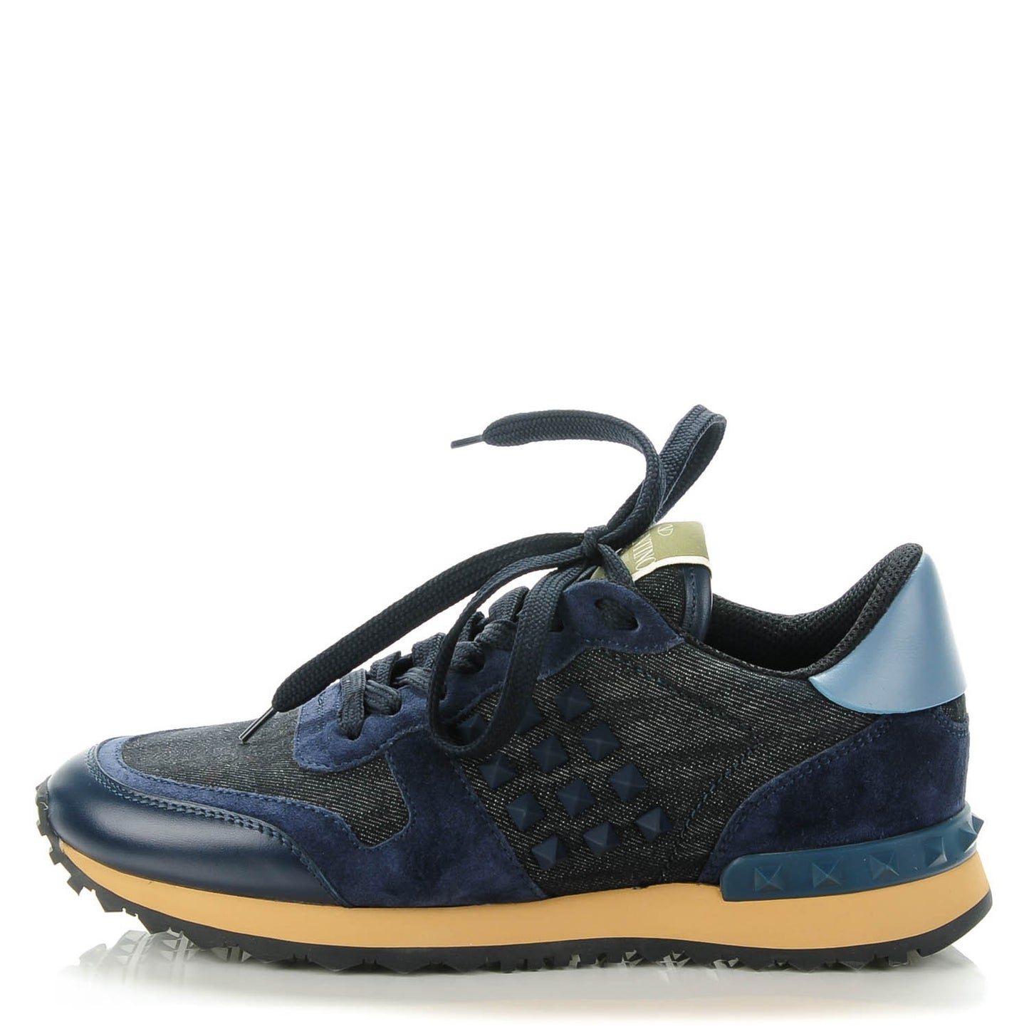 Denim Calfskin Suede Rockstud Sneakers 37 Deep Denim