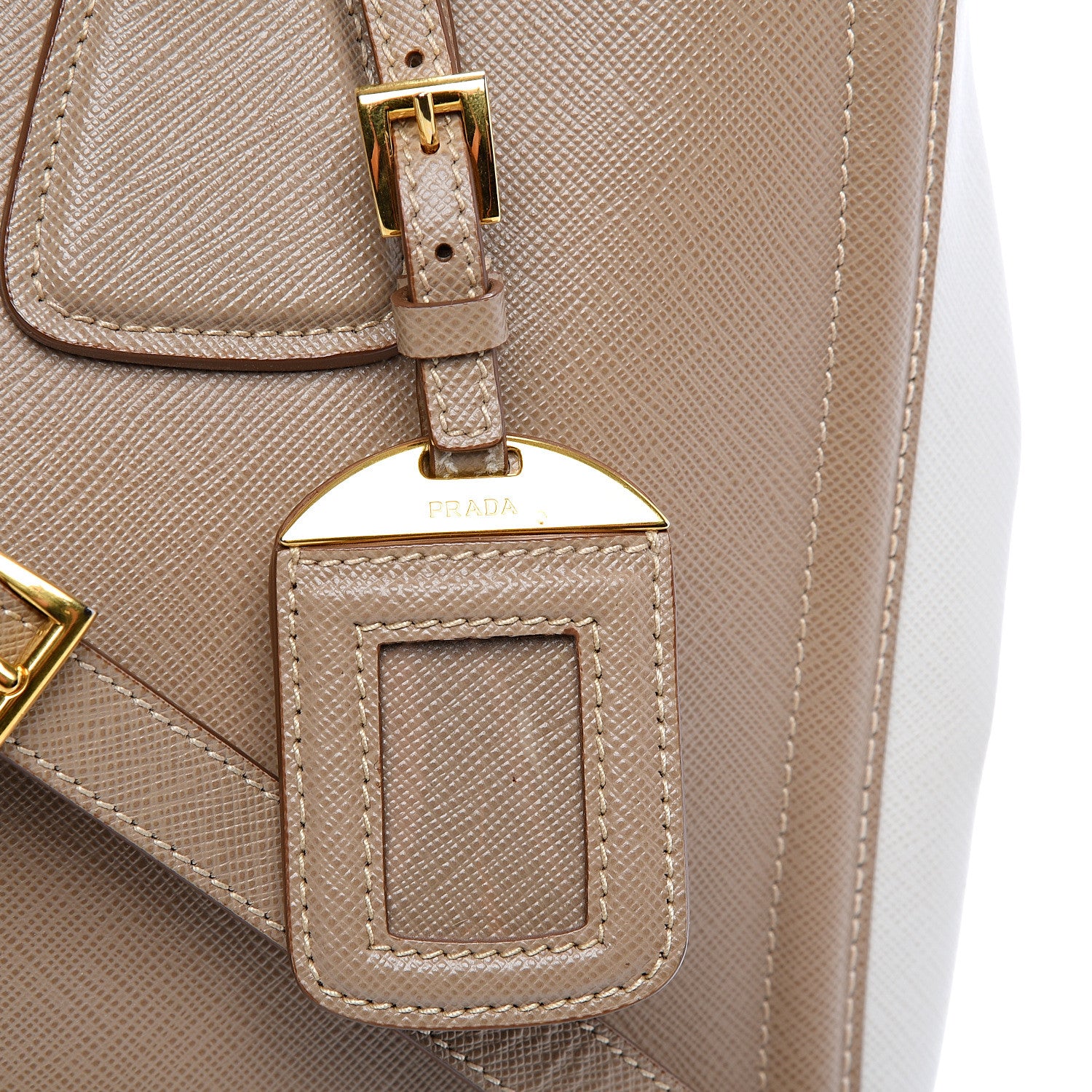 Prada Saffiano Lux Medium Bi-Color Tote Visone Talco 9 of 10