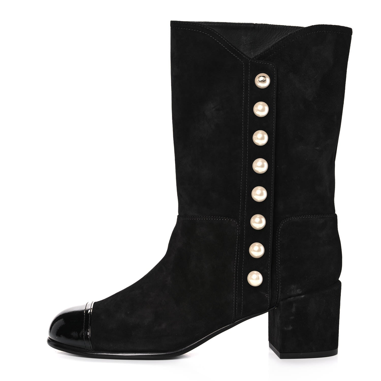 Chanel Suede Calfskin Patent Pearl Cap Toe Boots 41 Black 2 of 8