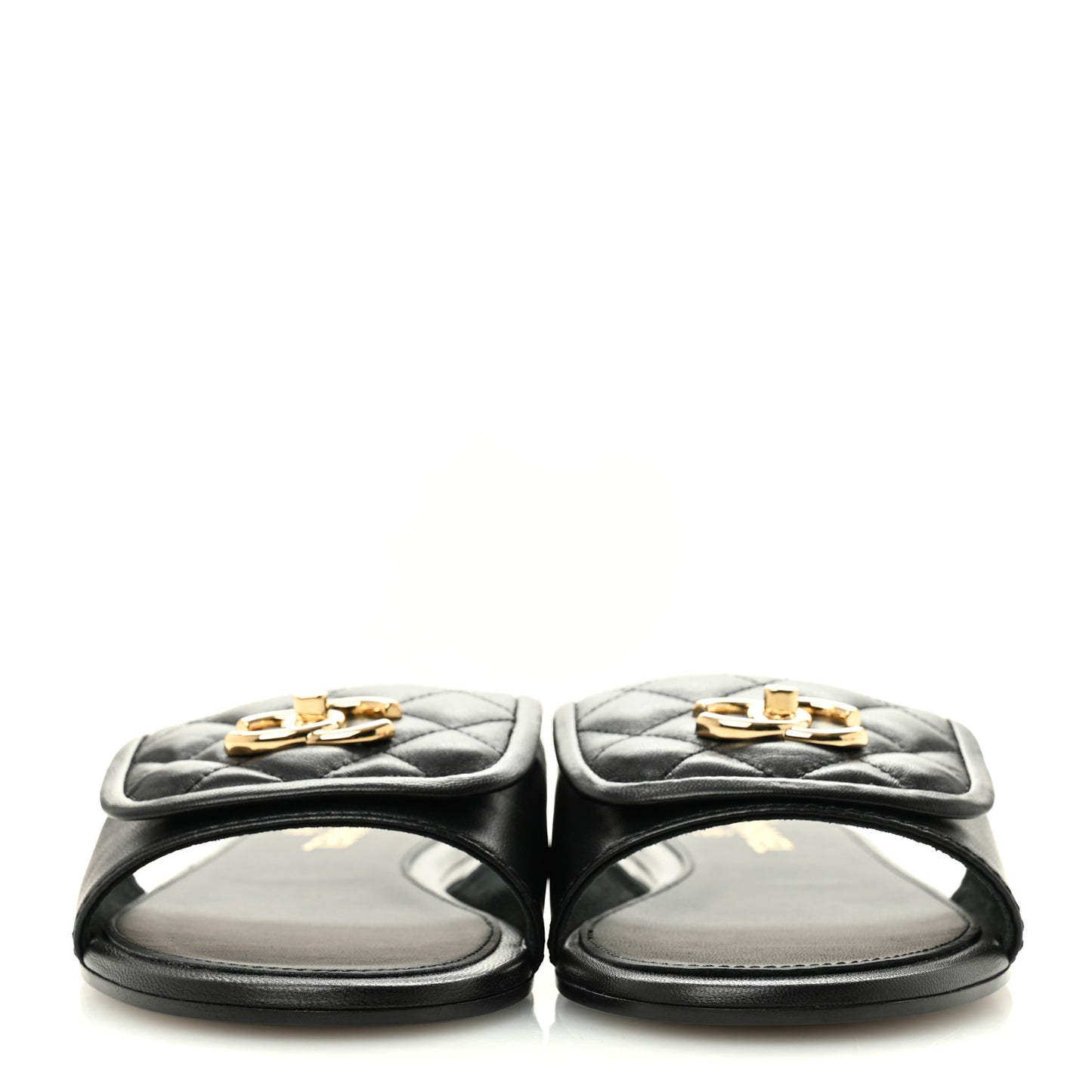 Lambskin Quilted Turnlock Flat Mules 39 Black 39.5 Black