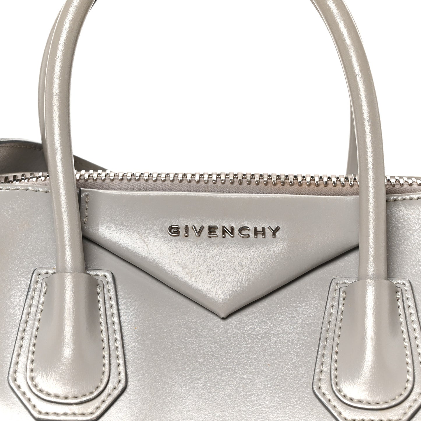 Shiny Lord Calfskin Small Antigona Pearl Grey