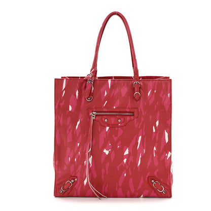 Balenciaga Supple Calfskin Printed Papier A5 Zip Around Tote Red Pink White 1 of 13