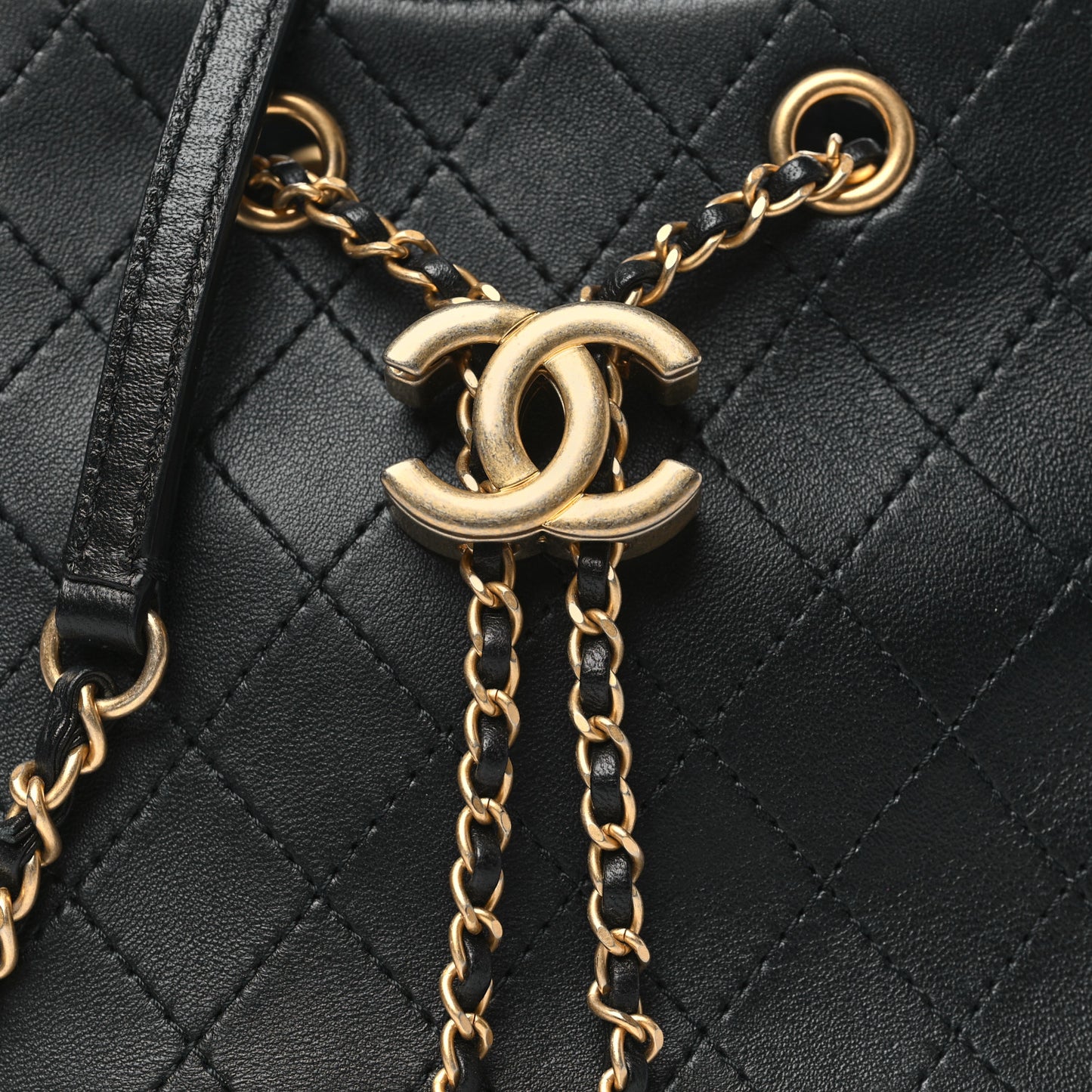 Calfskin Stitched Small Egyptian Amulet Drawstring Bag Black