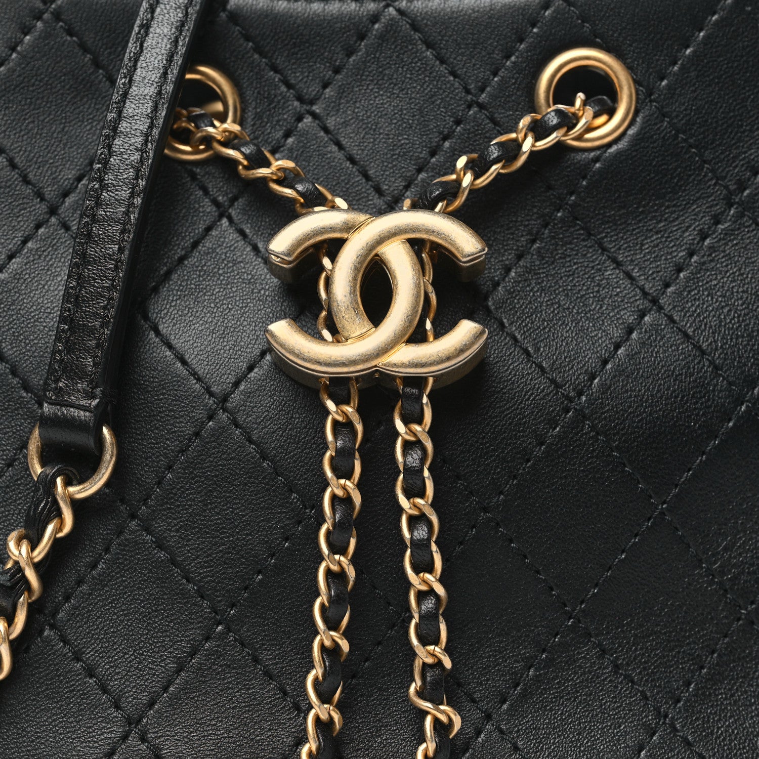 Chanel Calfskin Stitched Small Egyptian Amulet Drawstring Bag Black 8 of 10