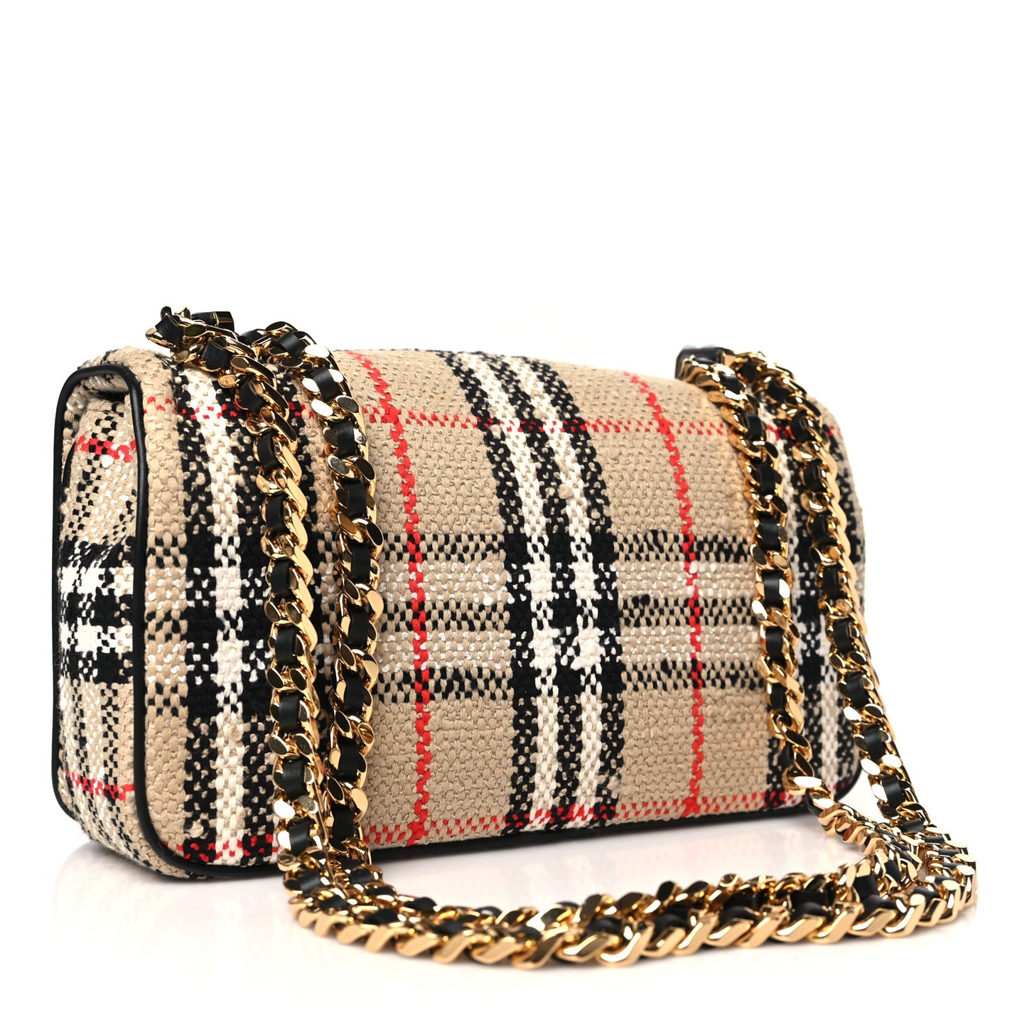 Calfskin Boucle Check Small Lola Chain Bag Archive Beige