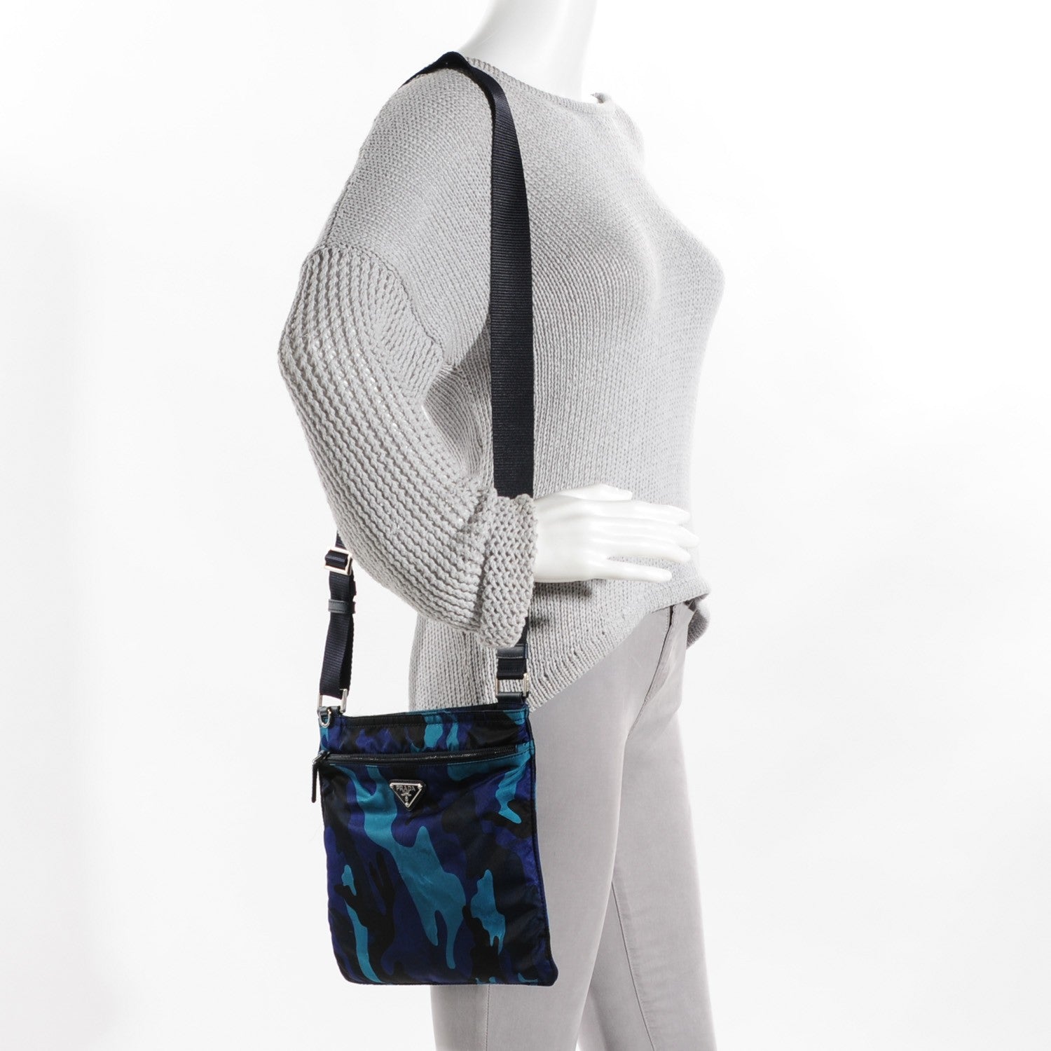 Prada Tessuto Nylon Small Camouflage Crossbody Bag Royal Blue 2 of 9