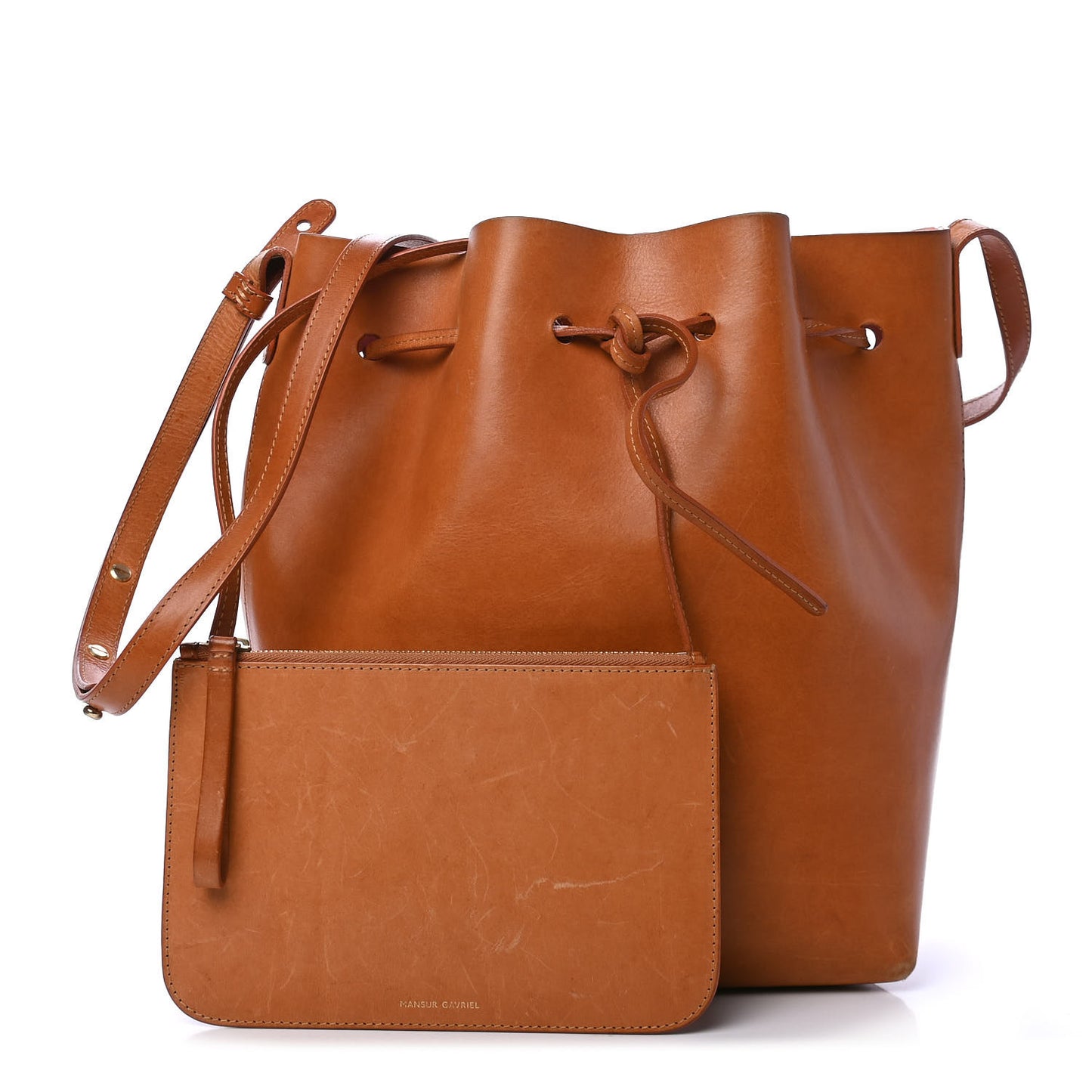 Vegetable Tanned Calfskin Bucket Bag Cammello Rosa