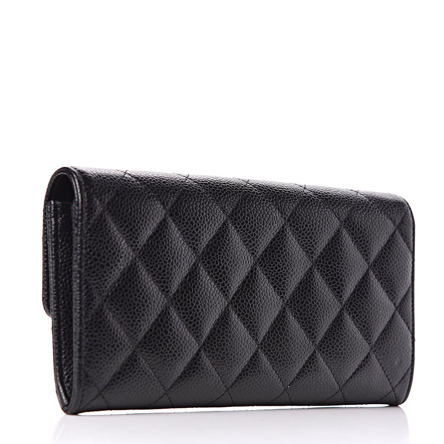 Caviar Quilted Large Gusset Flap Wallet Black