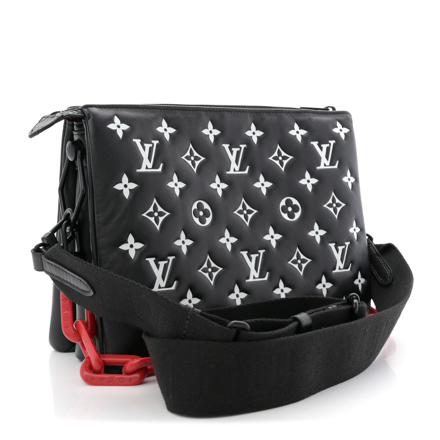 Louis Vuitton Lambskin Embossed Monogram Coussin PM Black White 3 of 10