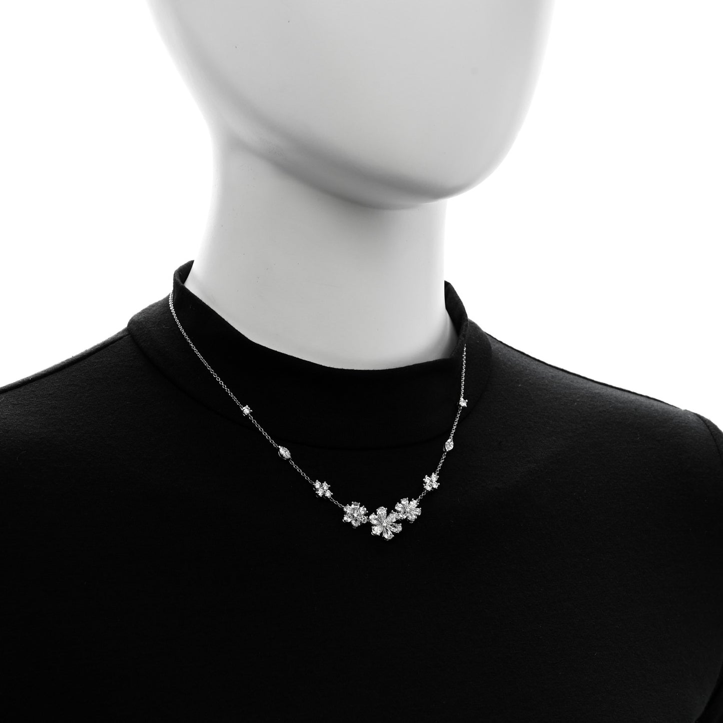 Platinum Diamond Forget-Me-Not Multi Motif Pendant Necklace