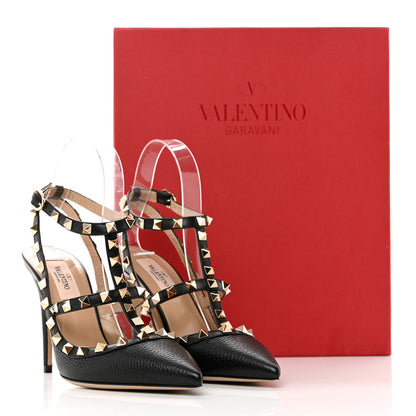 Valentino Garavani Pebbled Calfskin Rockstud Ankle Strap 100mm Pumps 36.5 Black 7 of 7