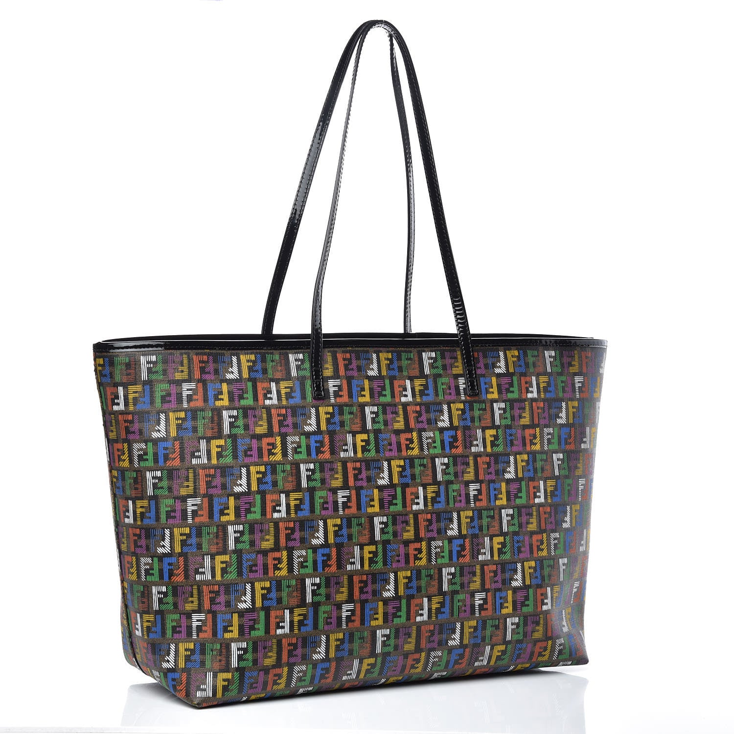 Fendi Zucca Spalmati Patent Zucchino Screen Print Medium Roll Tote Tobacco Multicolor Black 3 of 10