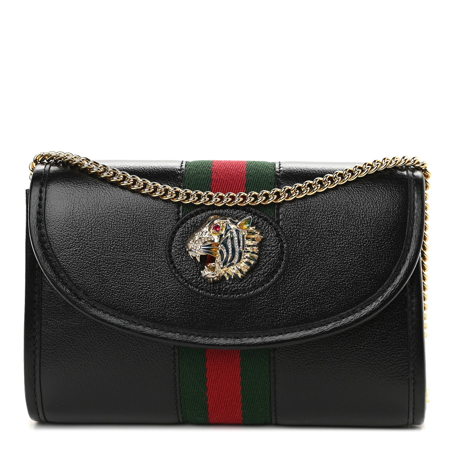 Textured Calfskin Web Mini Rajah Slim Flap Shoulder Bag Black