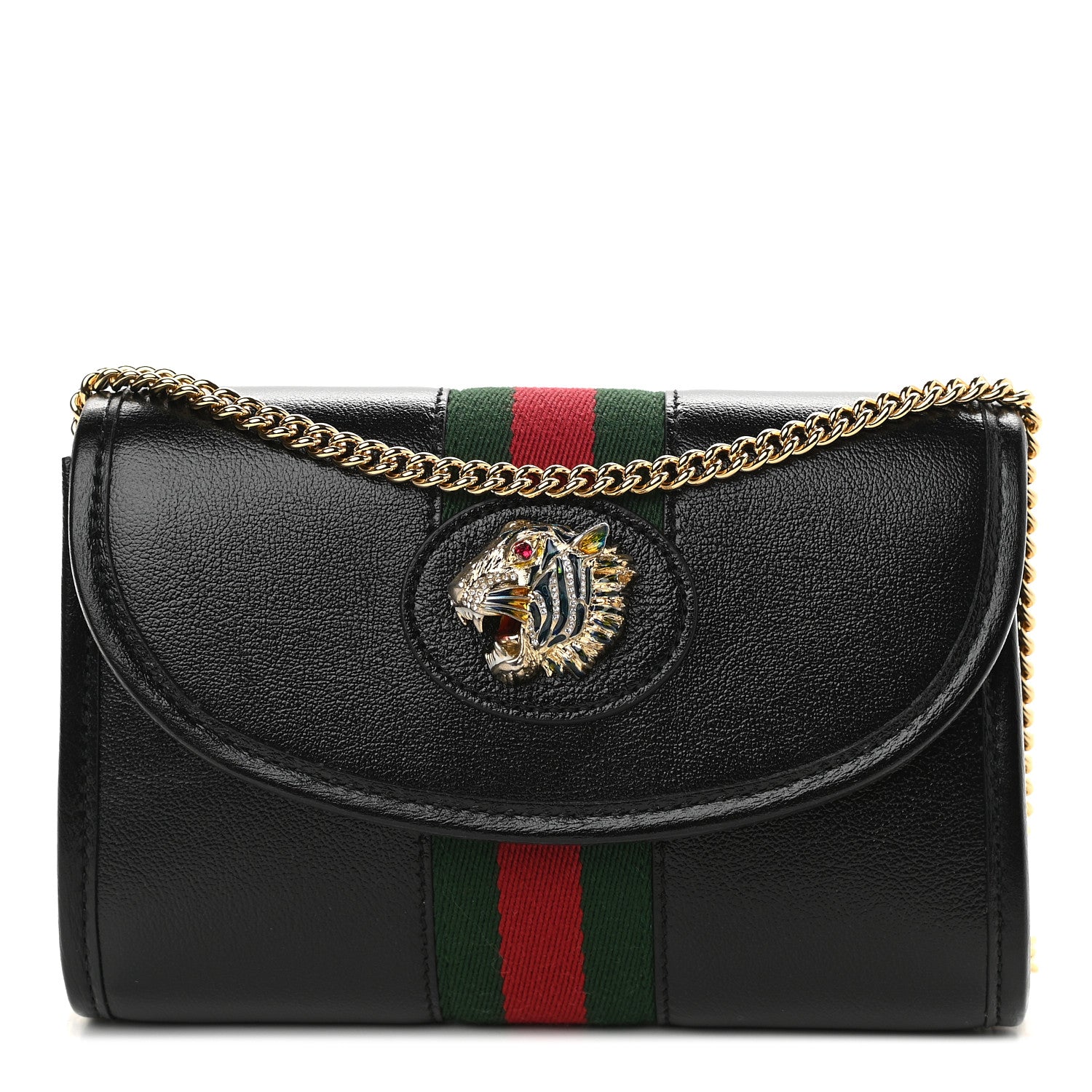 Gucci Textured Calfskin Web Mini Rajah Slim Flap Shoulder Bag Black 1 of 9