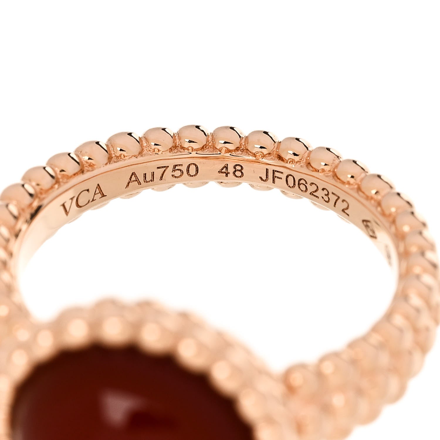 Van Cleef & Arpels 18K Rose Gold Carnelian Perlee Couleurs Ring 48 4.5 4 of 5