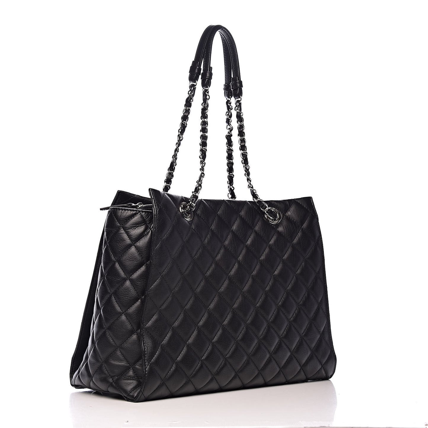 Calfskin Quilted Large Chic and Soft Shopping Tote Black