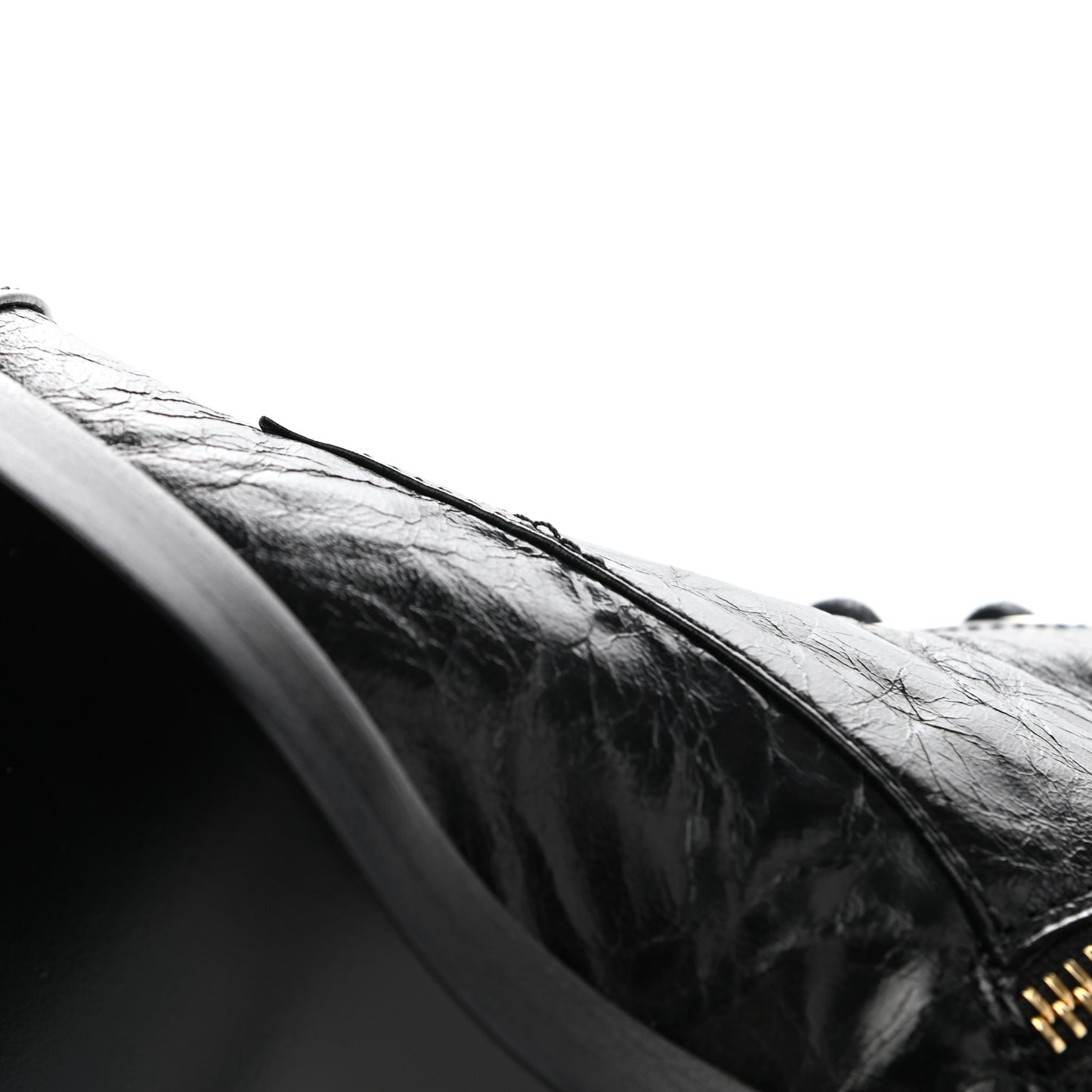 Crumpled Lambskin Shiny Calfskin Lace Up Combat Boots 35.5 Black