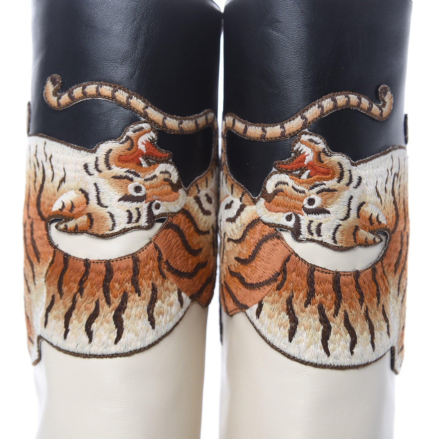 Nappa Pearl Tiger Embroidered Knee High Boots 39 Mystic White Black