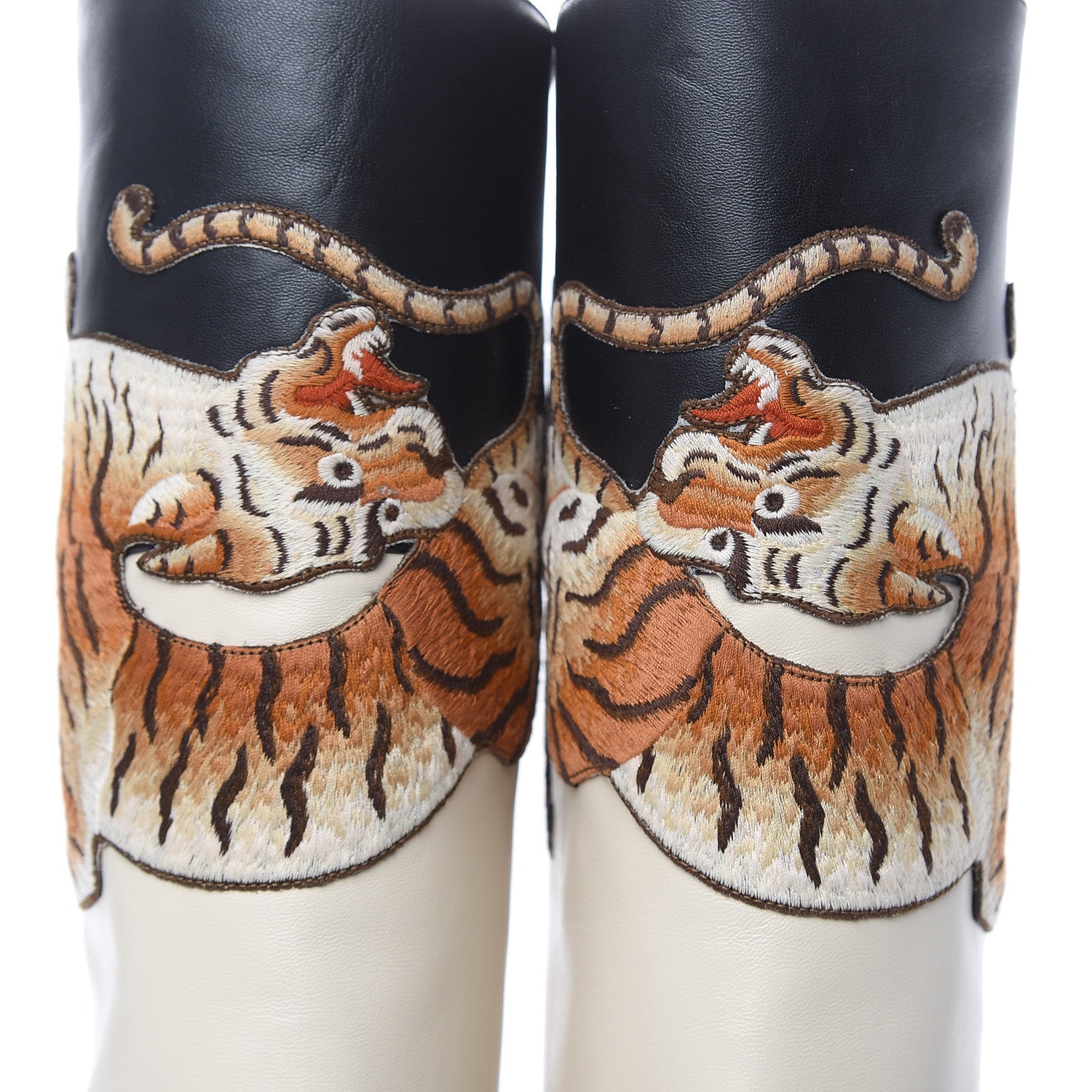 Gucci Nappa Pearl Tiger Embroidered Knee High Boots 39 Mystic White Black 9 of 9