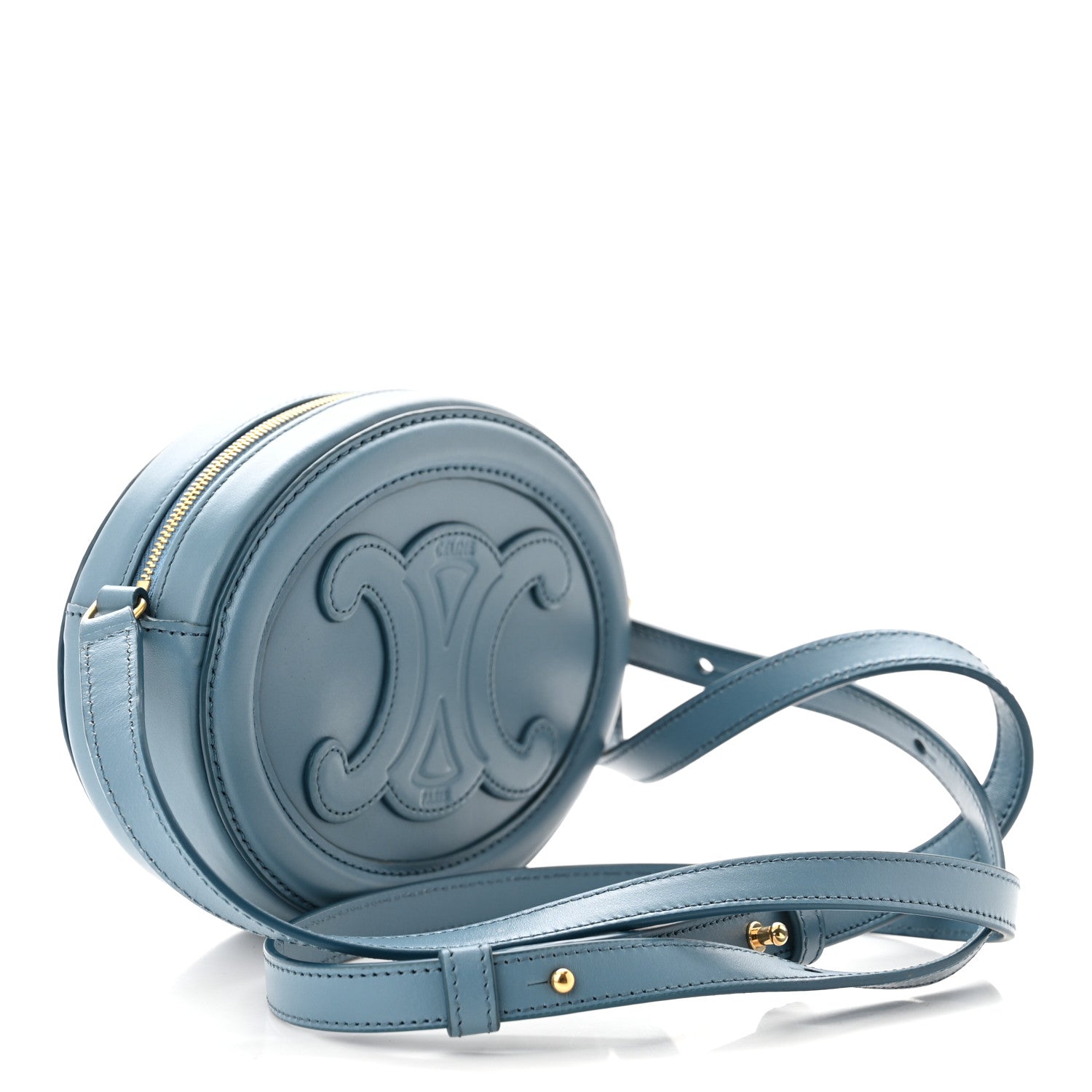 Celine Smooth Calfskin Cuir Small Triomphe Oval Crossbody Purse Denim 3 of 10