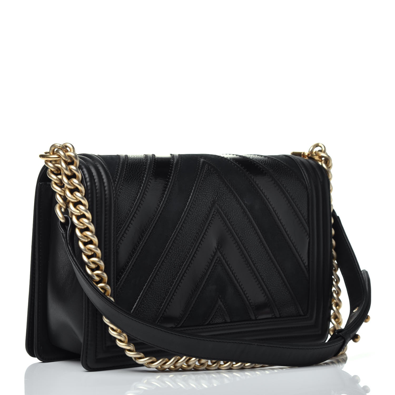 Chanel Calfskin Caviar Suede Chevron New Medium Boy Flap Black 3 of 9