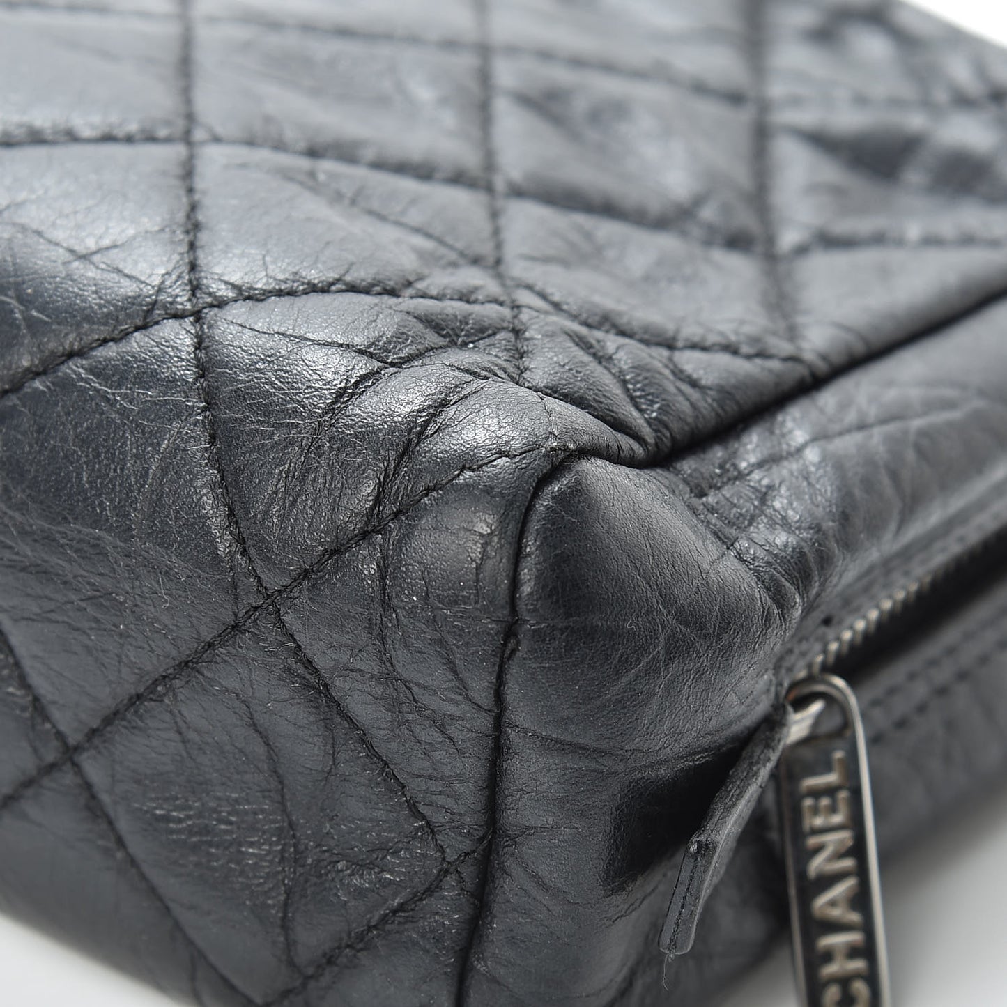 Distressed Calfskin Cambon Cosmetic Case Black