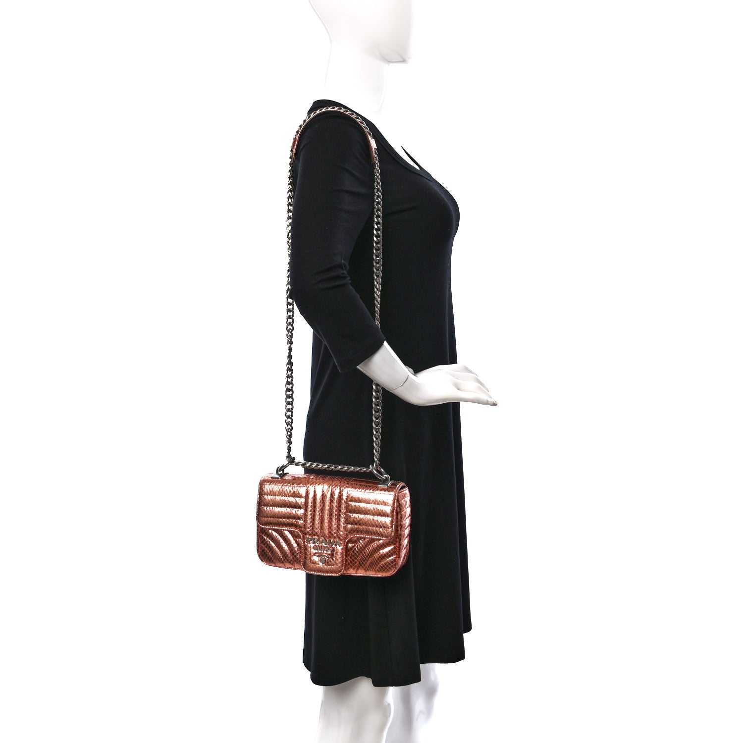 Prada Metallic Ayers Impunture Diagramme Small Chain Flap Shoulder Bag Antico Mordore 2 of 8