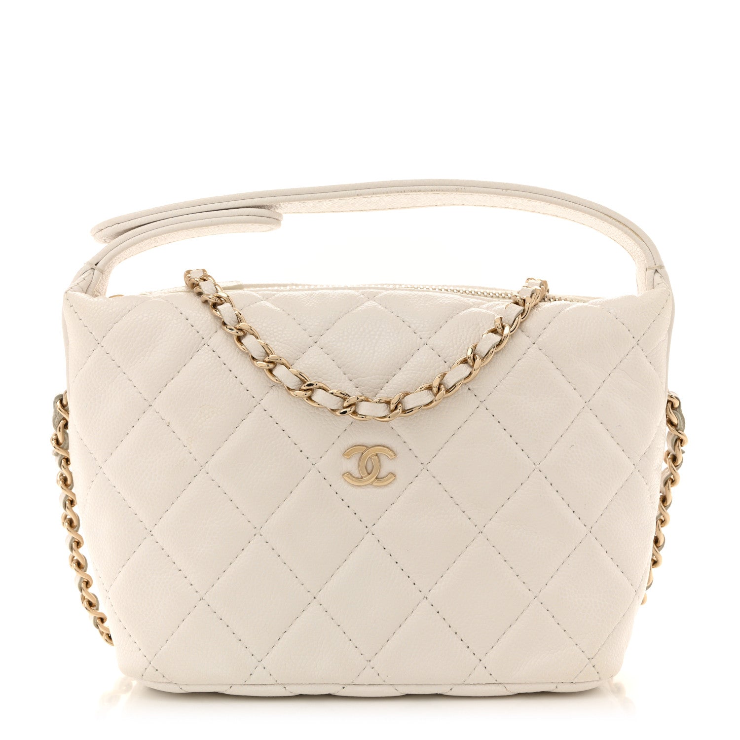 Chanel Caviar Quilted Hobo Clutch With Chain White 1 of 13