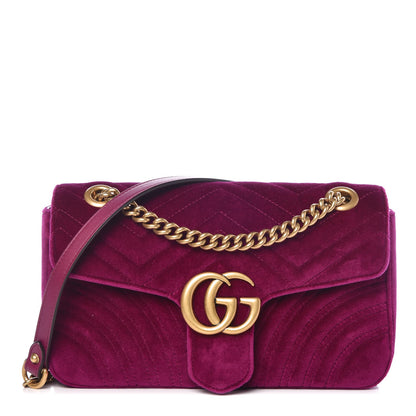 Gucci Velvet Matelasse Small GG Marmont Shoulder Bag Fuchsia Violet Cyclamen 1 of 7