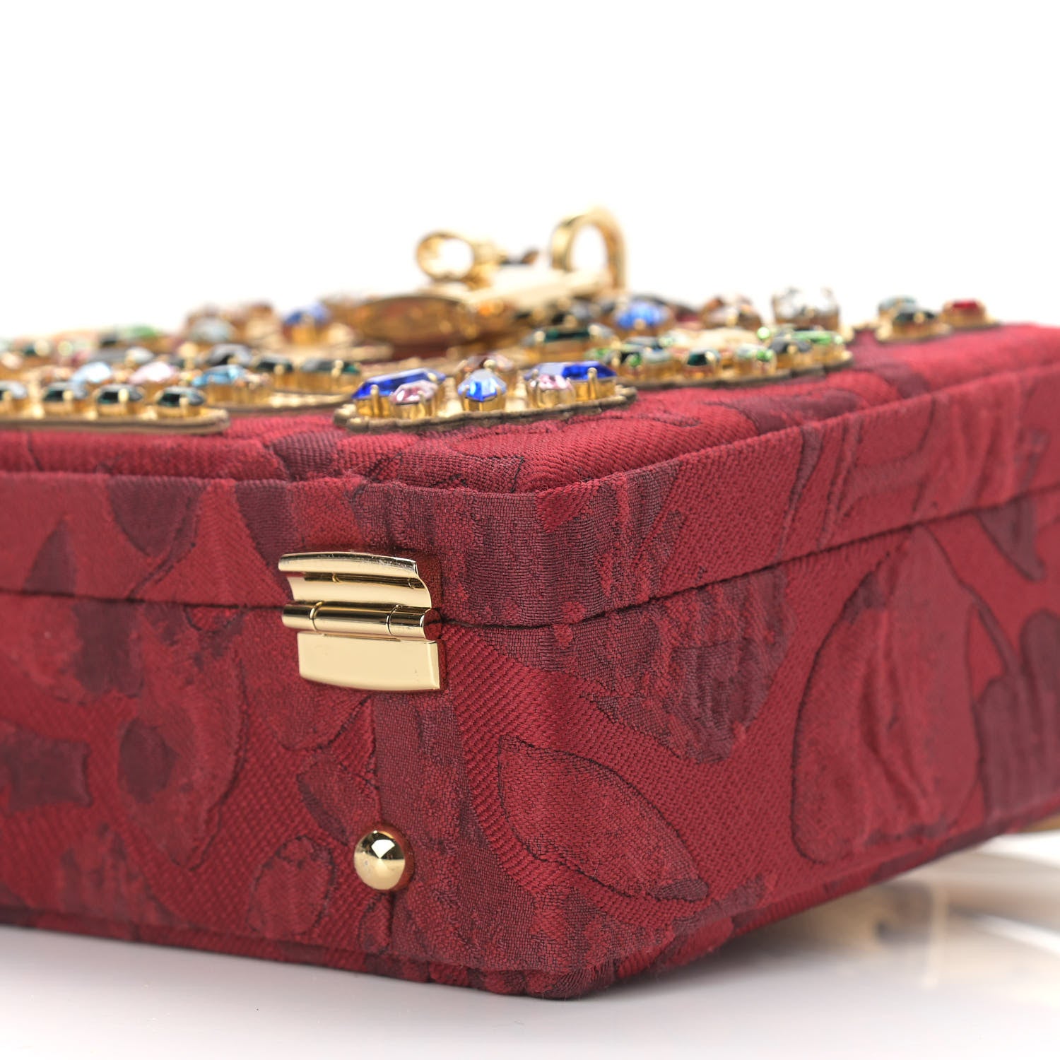 Dolce & Gabbana Brocade Dauphine Crystal Embellished Box Bag Red Gold 8 of 9