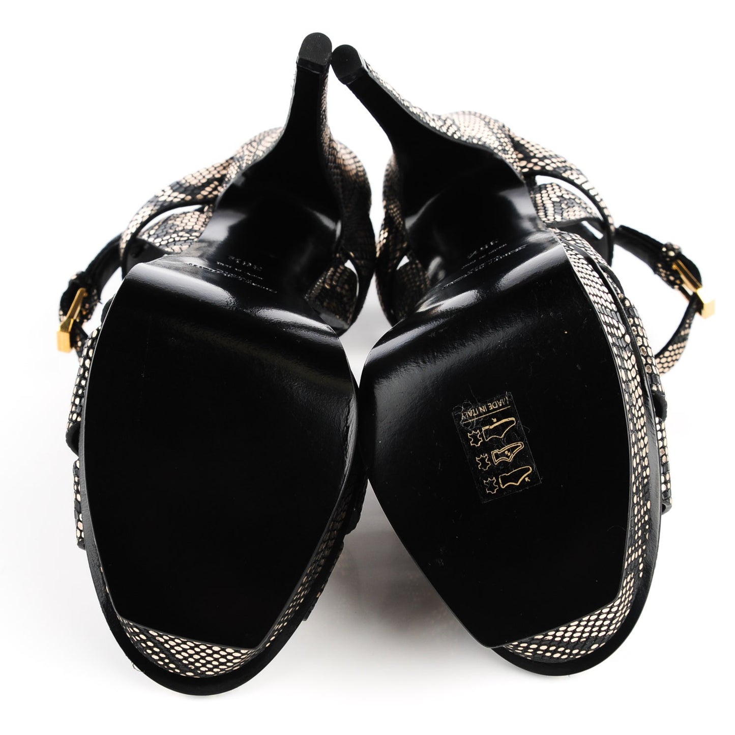 Python Calfskin Embossed Classic Tribute 105 Platform Sandals 36.5 Black Gold