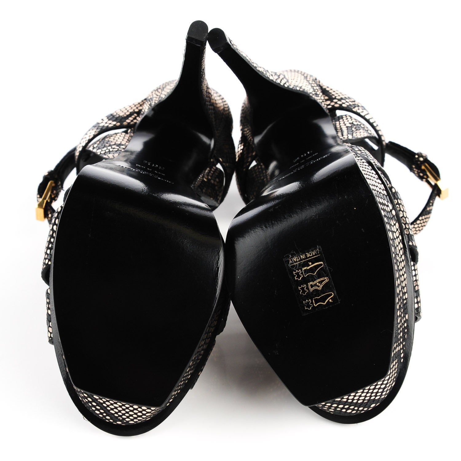 Saint Laurent Python Calfskin Embossed Classic Tribute 105 Platform Sandals 36.5 Black Gold 5 of 8