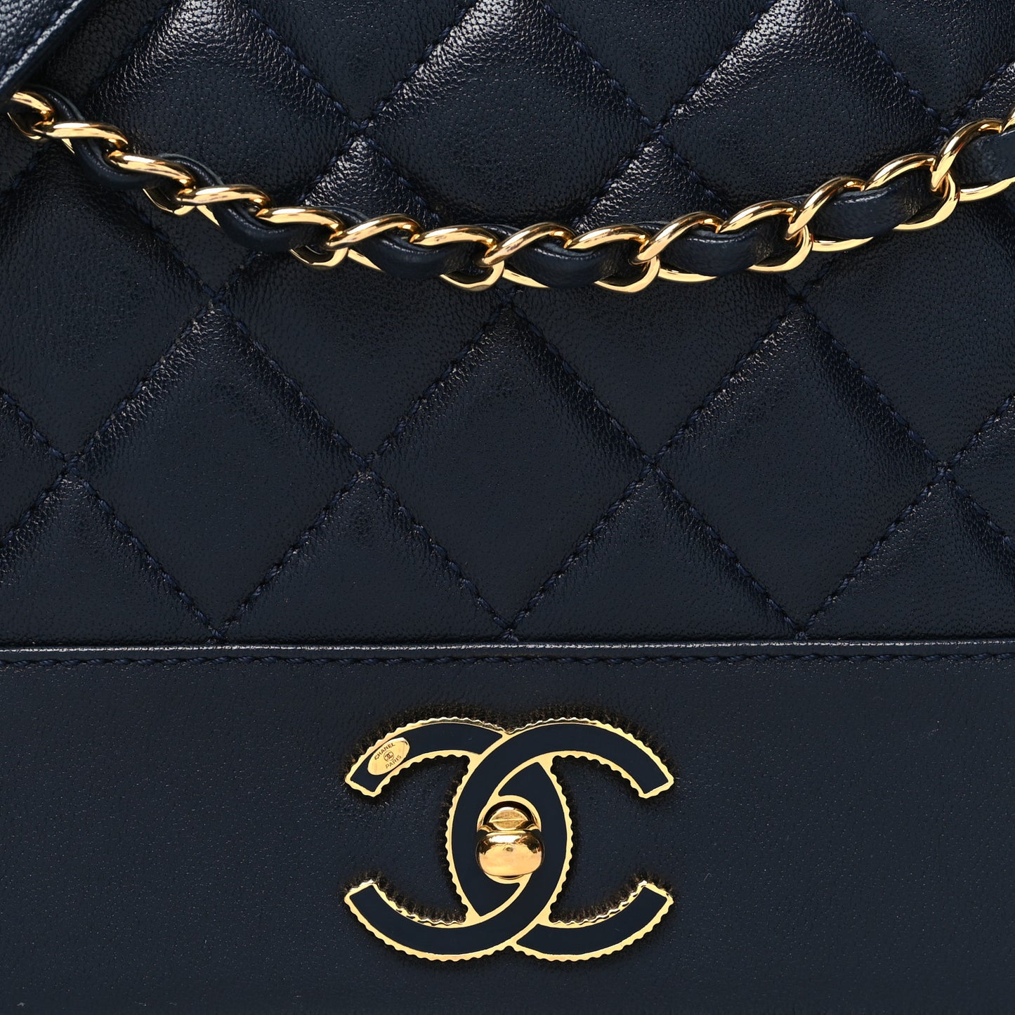 Sheepskin Quilted Vintage Mademoiselle Flap Dark Navy
