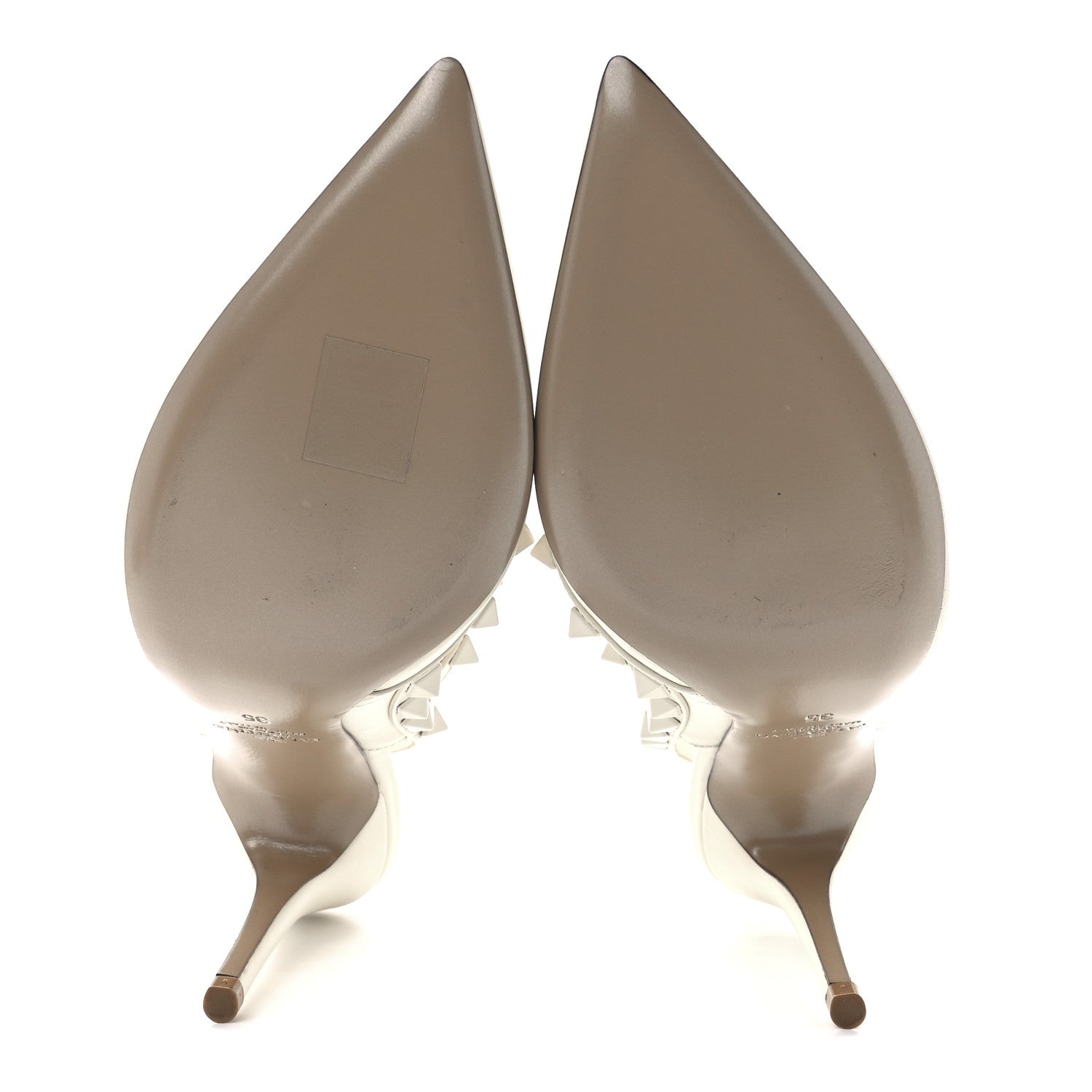 Valentino Garavani Calfskin Lacquered Monochrome Rockstud Ankle Strap 100mm Pumps 35 Ivory 5 of 9