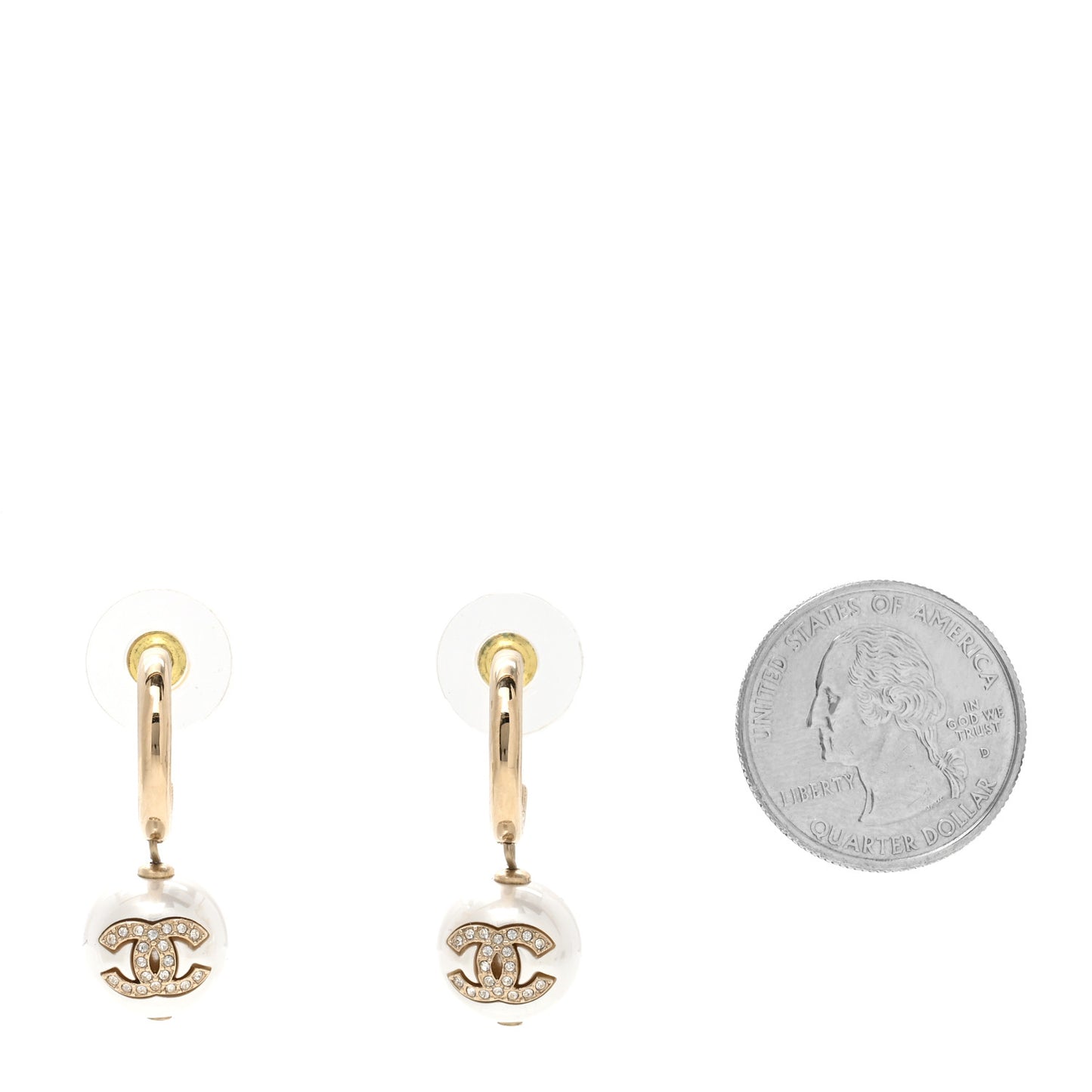 Pearl Crystal CC Drop Earrings Gold Pearly White