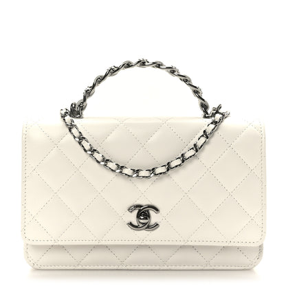 Chanel Shiny Crumpled Calfskin Strass Quilted Top Handle Clutch With Chain White 1 of 11
