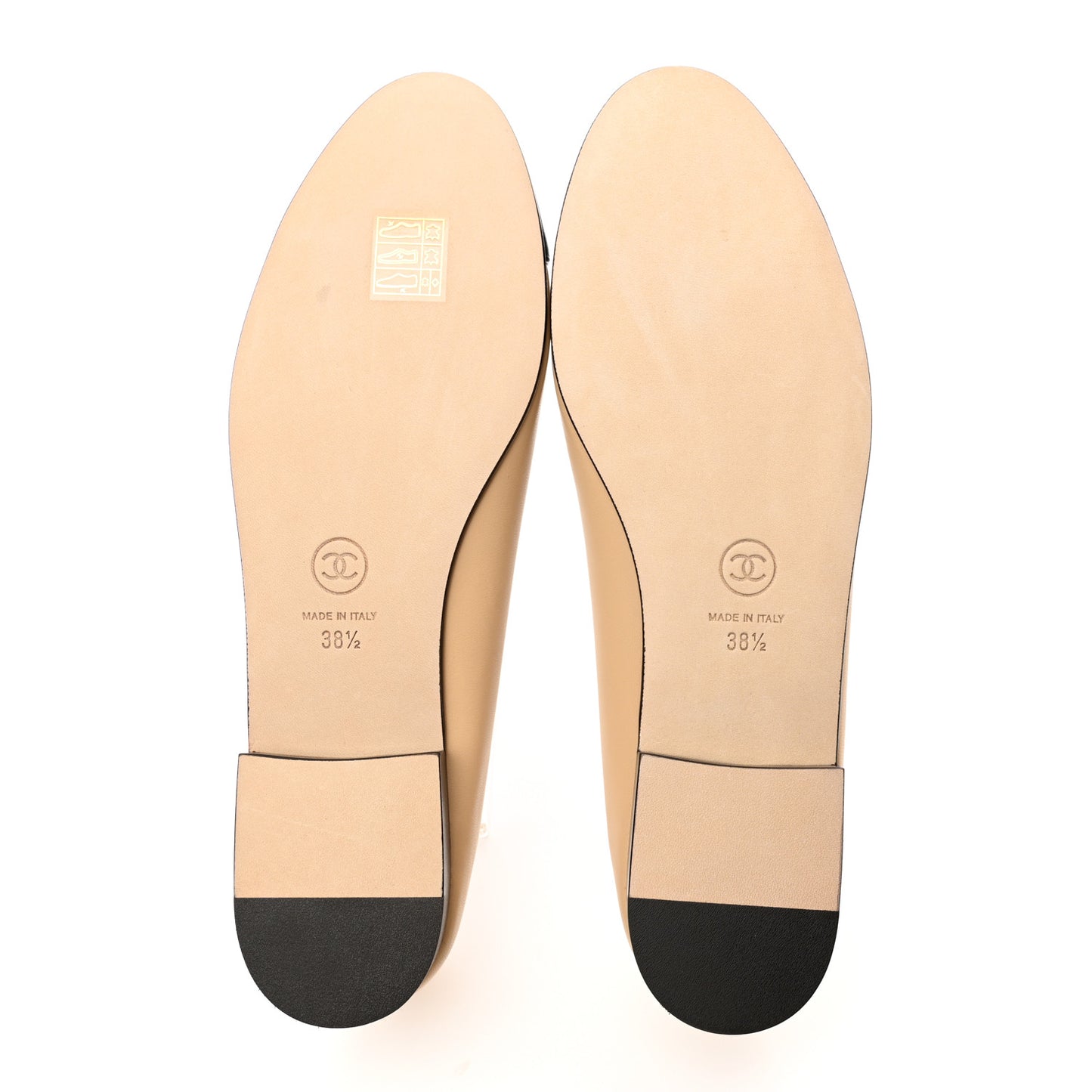 Lambskin Cap Toe Ballerina Flats 38.5 Beige Black